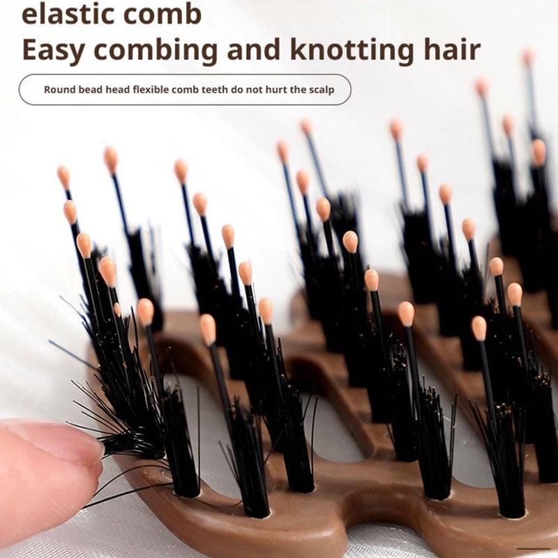 Boar Bristle Hair Brush – Rib-shaped Black Natural Bristle & Pine Cone & No-slip Handle, Minimizes Frizz And Flyaways Suitable Fine Straight Wavy Curly Coiled Thinning for Perm And Dye Hair - Image 3